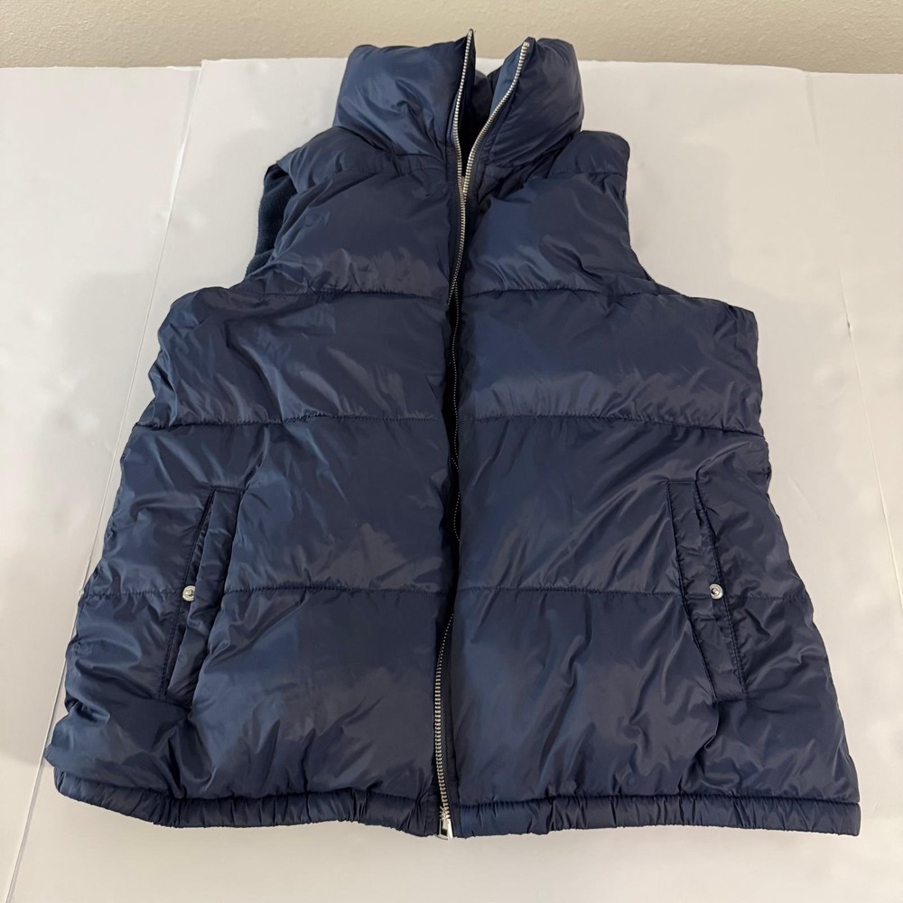 Old Navy Womens Navy Blue Puffer Vest Fleece Lined Full Zip Size M